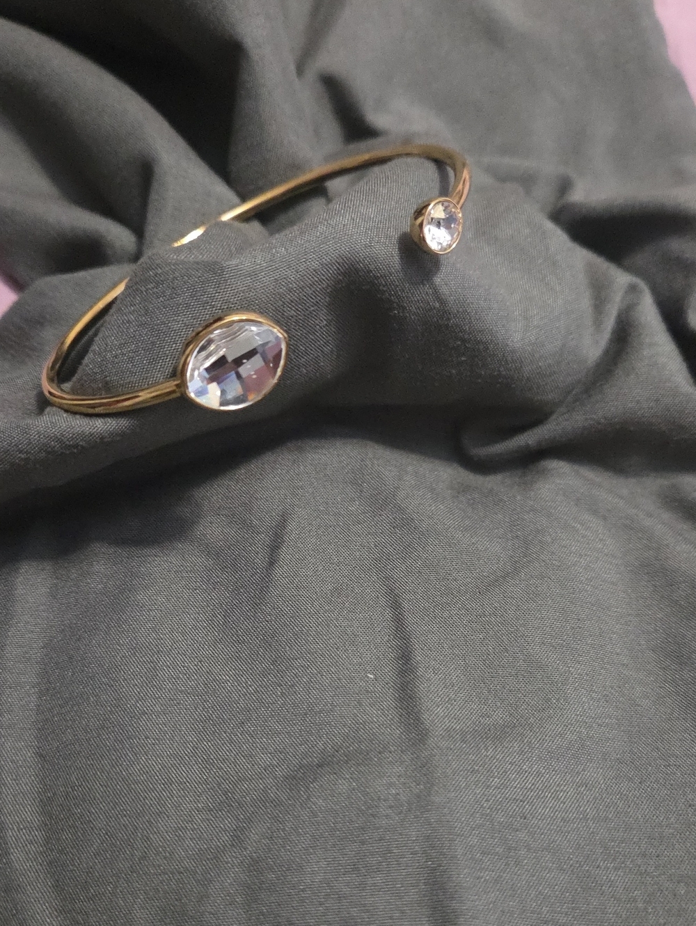 Touchstone Crystal Gold Open Cuff Bracelet with Clear Stones